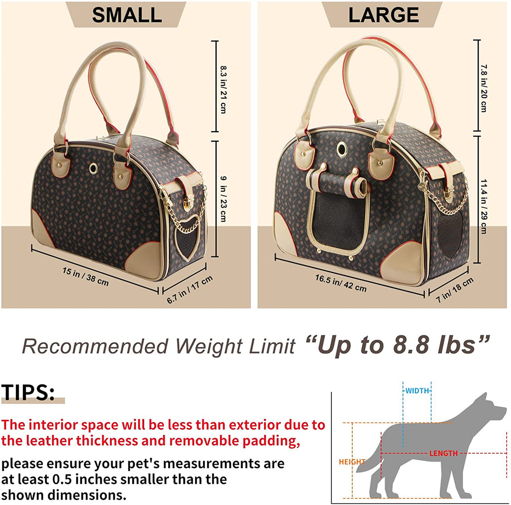 Fashion PU Leather Dog Carrier Handbag - Cat Tote Bag Pet Hiking Bag, Brown, Large 42 * 29 * 18Cm