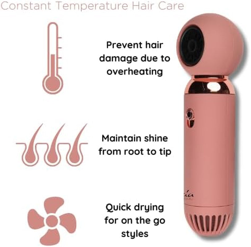 Too Cute Compact Hair Dryer - Lightweight, Portable Blow Dryer with High or Low Settings - Negative Ionic Technology - Rose Gold - 1 Pc