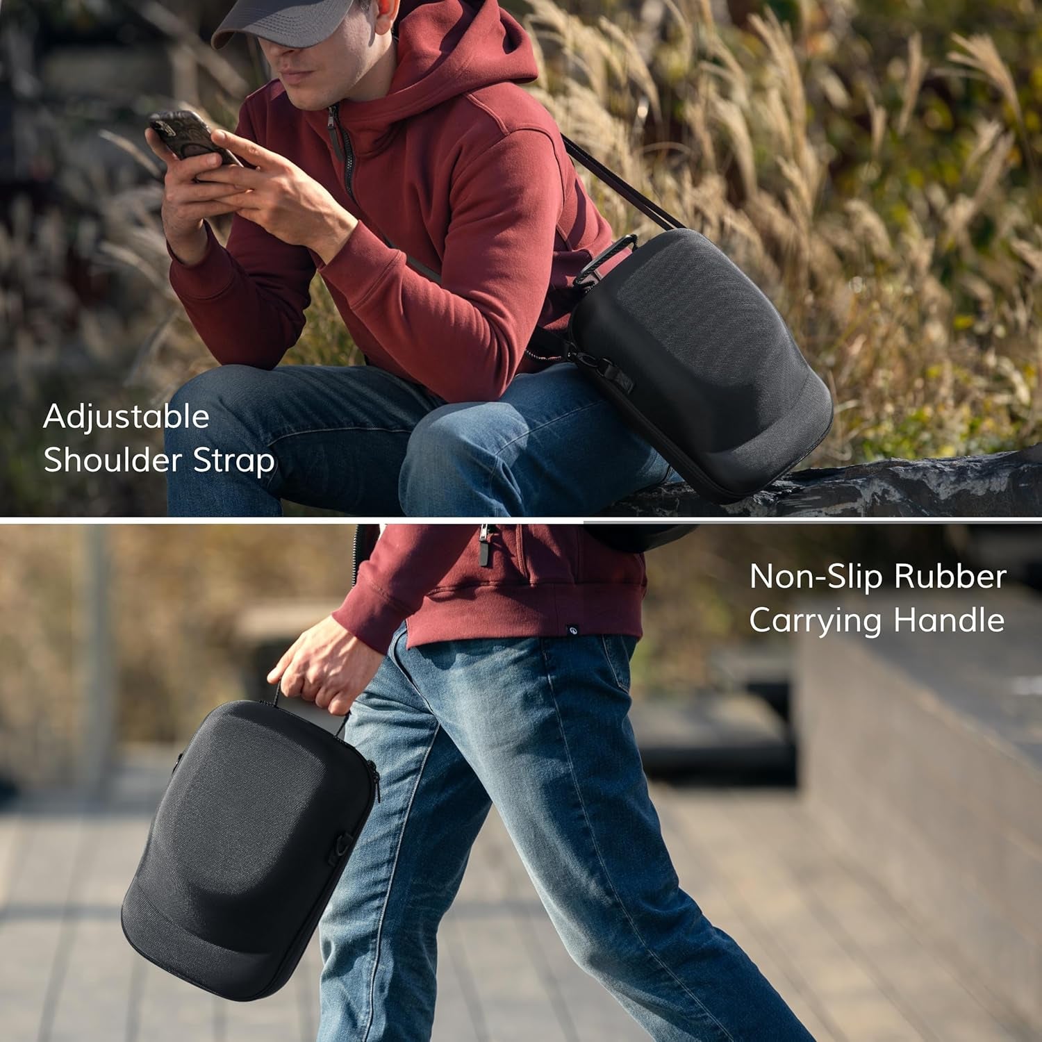 Hard Hat Case for Baseball Caps - Cap Storage for Baseball Caps with Carrying Handle & Shoulder Strap - This Organizer Holder Protects up to 6 Hats - Perfect for Traveling & At-Home Storage – Black | Crushproof, Splashproof, Carrying Handle, Adjustable Shoulder Strap, Oxford Fabric, Hat Organizer for Travel and Cap Storage