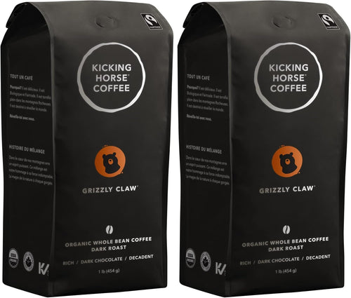 , Whole Bean, 1 Lb - Certified Organic, Fairtrade, Kosher Coffee, Grizzly Claw - Dark Roast, 454 G (Pack of 2)