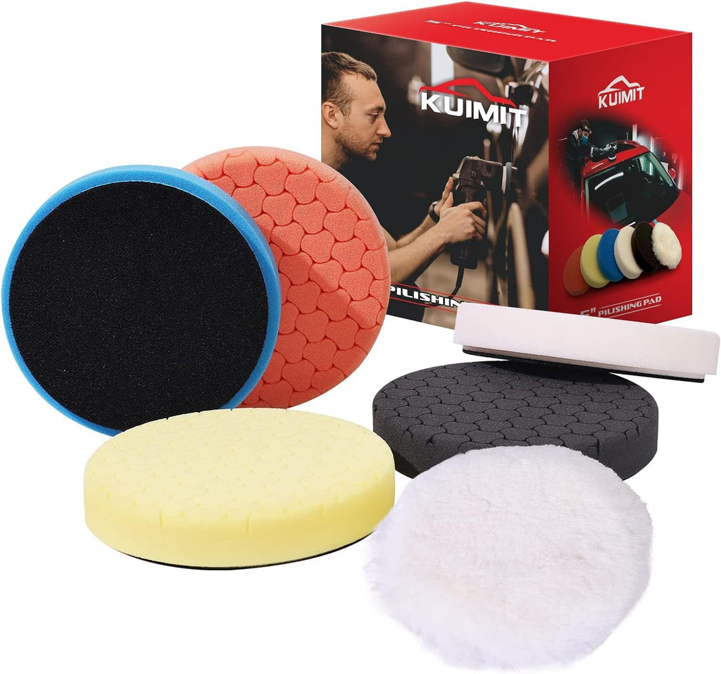 5" Buffing Polishing Pads, 6Pcs 5.6Inch 125Mm for 5 Inch Backing Plate, Compound Buffing Sponge Pads and Woolen Pads Cutting Polishing Pad Kit for Car Buffer Polisher
