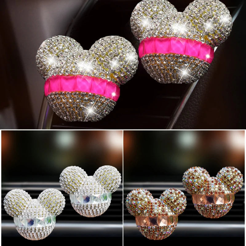 1 Pcs Cute Cartoon Car Air Fresheners Vent Clips Car Diffuser Vent Clip Rhinestone Diamond Bling Car Accessories for Women