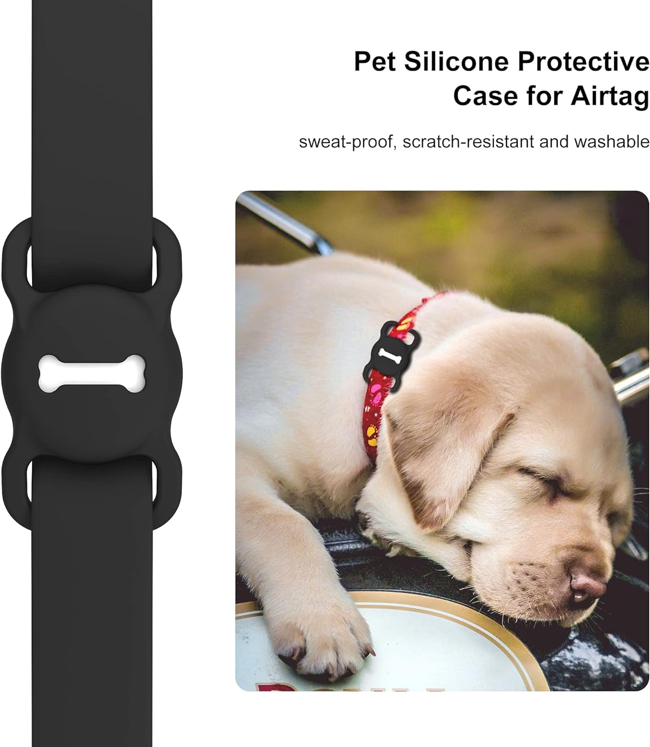 [2 Pack] for Airtag Dog Collar Holder, Air Tag Protective Cat Airtag Dog Collar,Silicone Airtags GPS Tracking Accessories,Air Tags with Bone Pattern(Black/Pink)