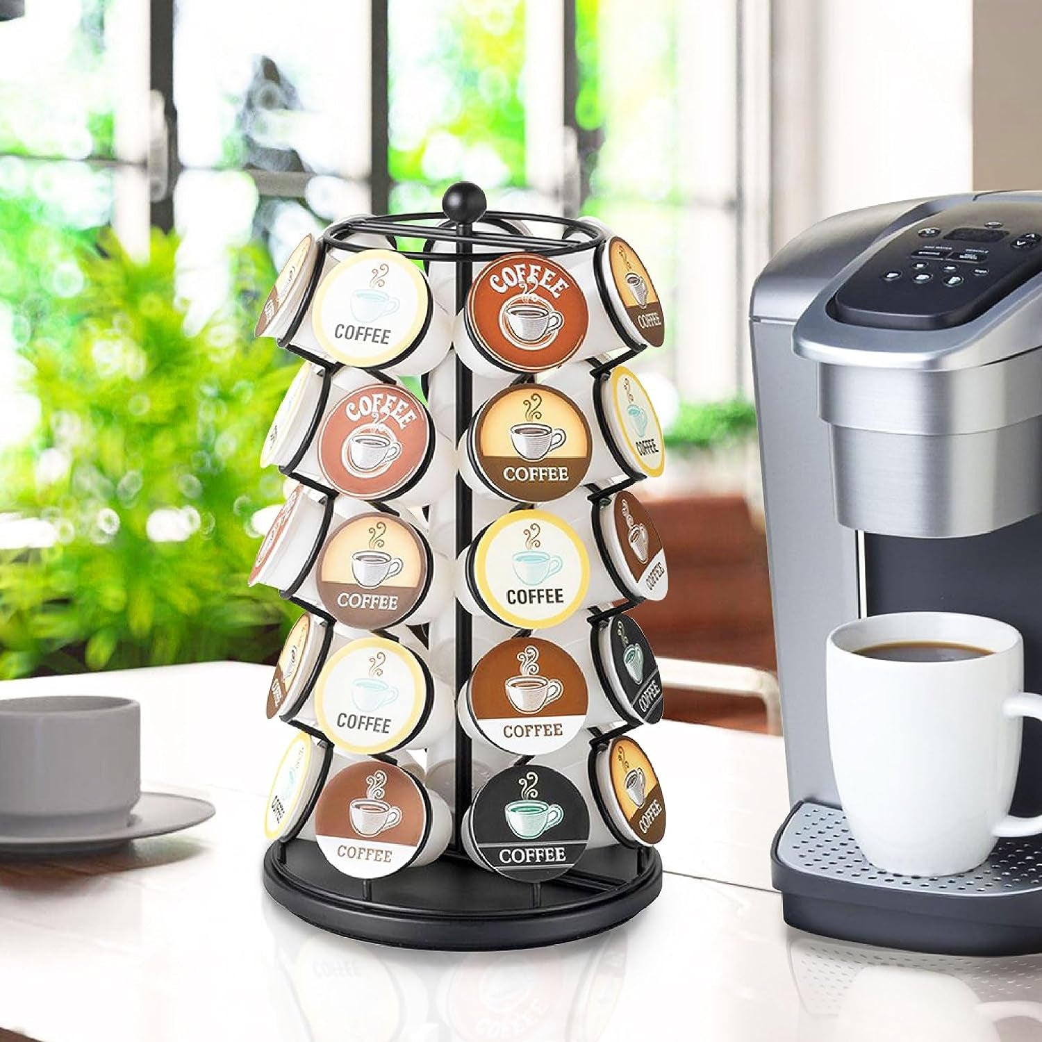 Nifty Coffee Pod Carousel – Compatible with K-Cups, 35 Pod Pack Storage, Spins 360-Degrees, Lazy Susan Platform, Home or Office Kitchen Counter Organizer, Modern Black Design