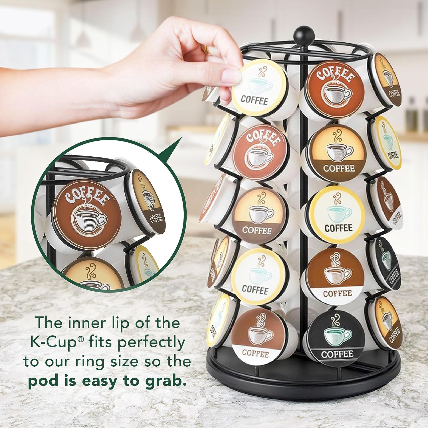 Nifty Coffee Pod Carousel – Compatible with K-Cups, 35 Pod Pack Storage, Spins 360-Degrees, Lazy Susan Platform, Home or Office Kitchen Counter Organizer, Modern Black Design