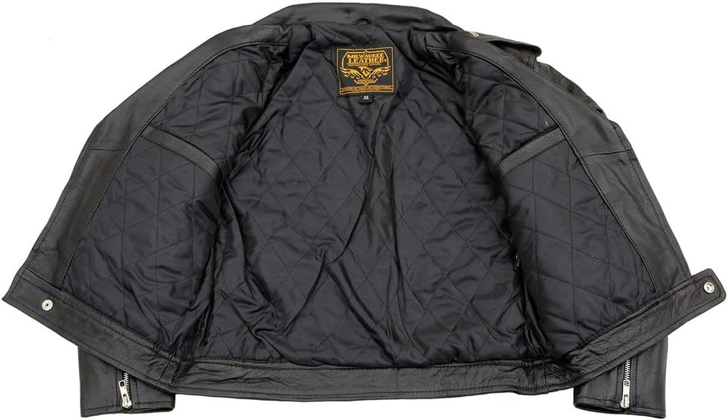 LKK1920 Boy'S Black Classic Leather Biker Jacket with Patch Pocket Style - Large