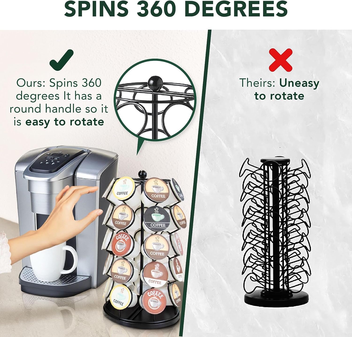 Nifty Coffee Pod Carousel – Compatible with K-Cups, 35 Pod Pack Storage, Spins 360-Degrees, Lazy Susan Platform, Home or Office Kitchen Counter Organizer, Modern Black Design