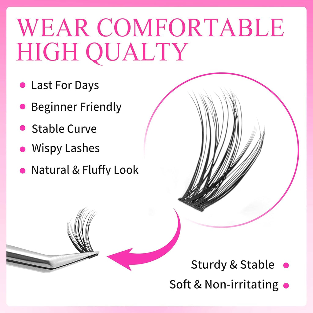 Lash Extension Kit Eyelashes Lash Clusters 3040D 8-16Mm | One More+ Multi-Type Layered Eyelash Clusters False Eyelashes Wispy Lash Bond and Seal