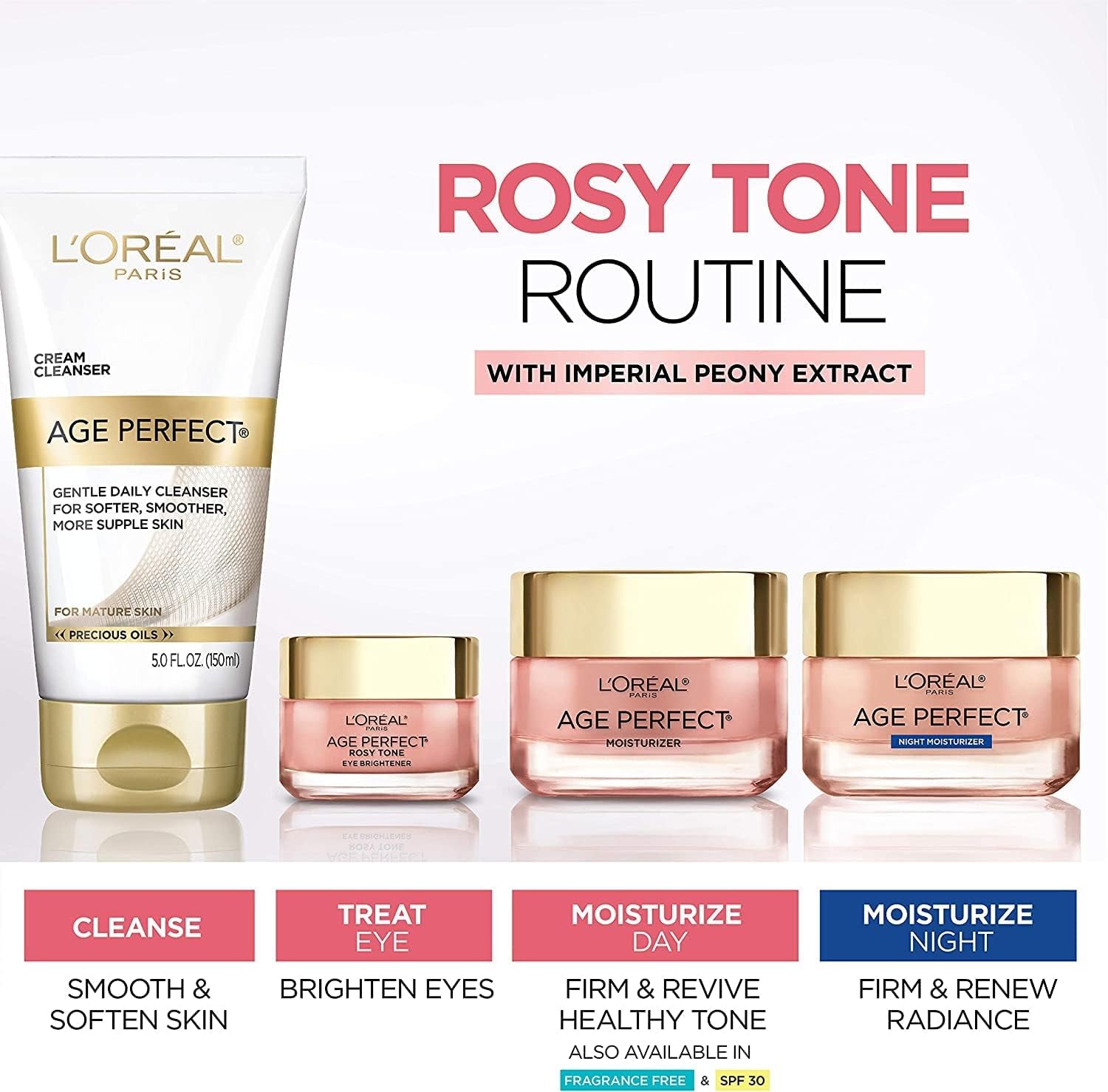 L’Oréal Paris Day Face Moisturizer Cream, Age Perfect Rosy Tone, with LHA & Imperial Peony Extract, for Mature Skin Skincare, 50 Ml
