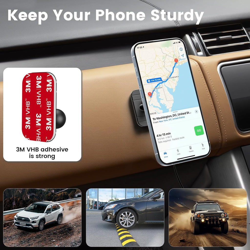 Magsafe Car Mount Charger Iphone Wireless Car Charger, Stick on Dashboard Magnetic Phone Holder Mount for Iphone 17 Pro plus Max 16 15 14 13 12 Series, 15W Fast Charging, Aluminum Shell