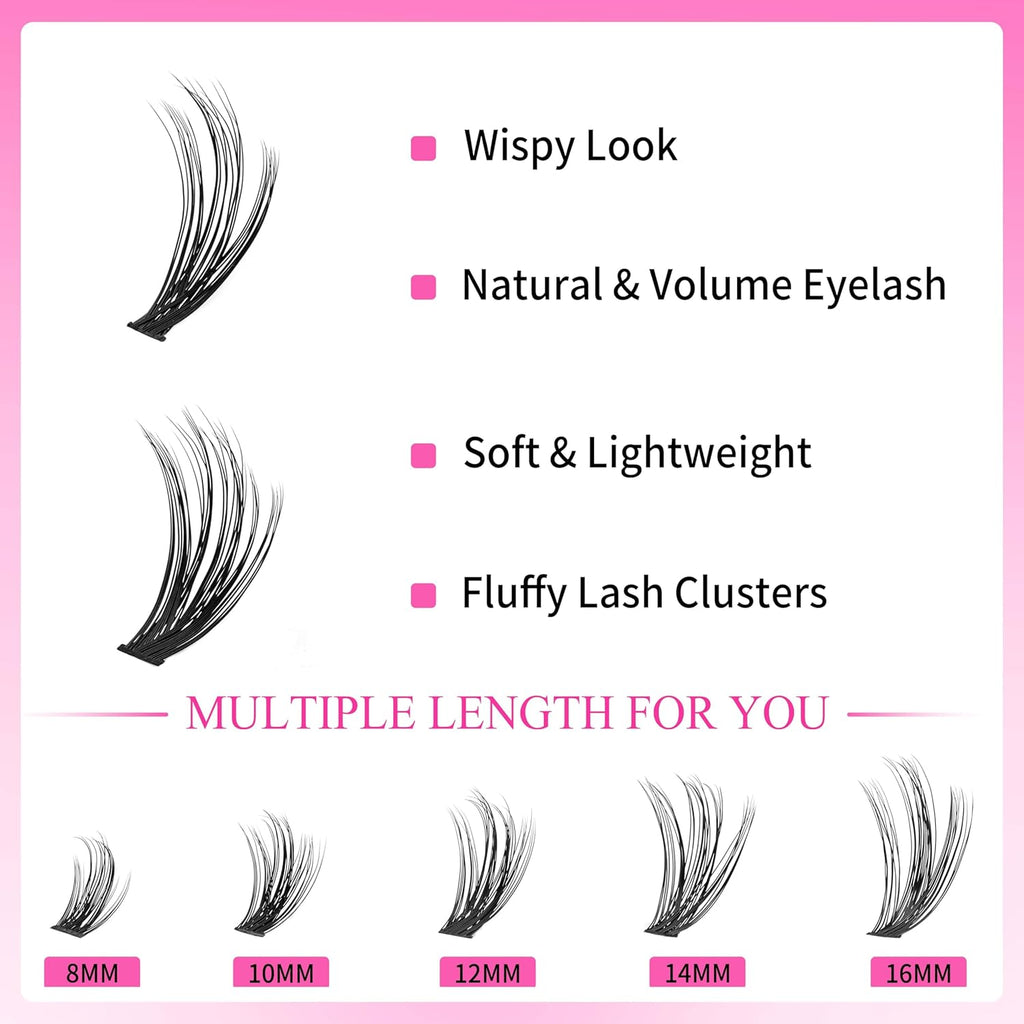 Lash Extension Kit Eyelashes Lash Clusters 3040D 8-16Mm | One More+ Multi-Type Layered Eyelash Clusters False Eyelashes Wispy Lash Bond and Seal