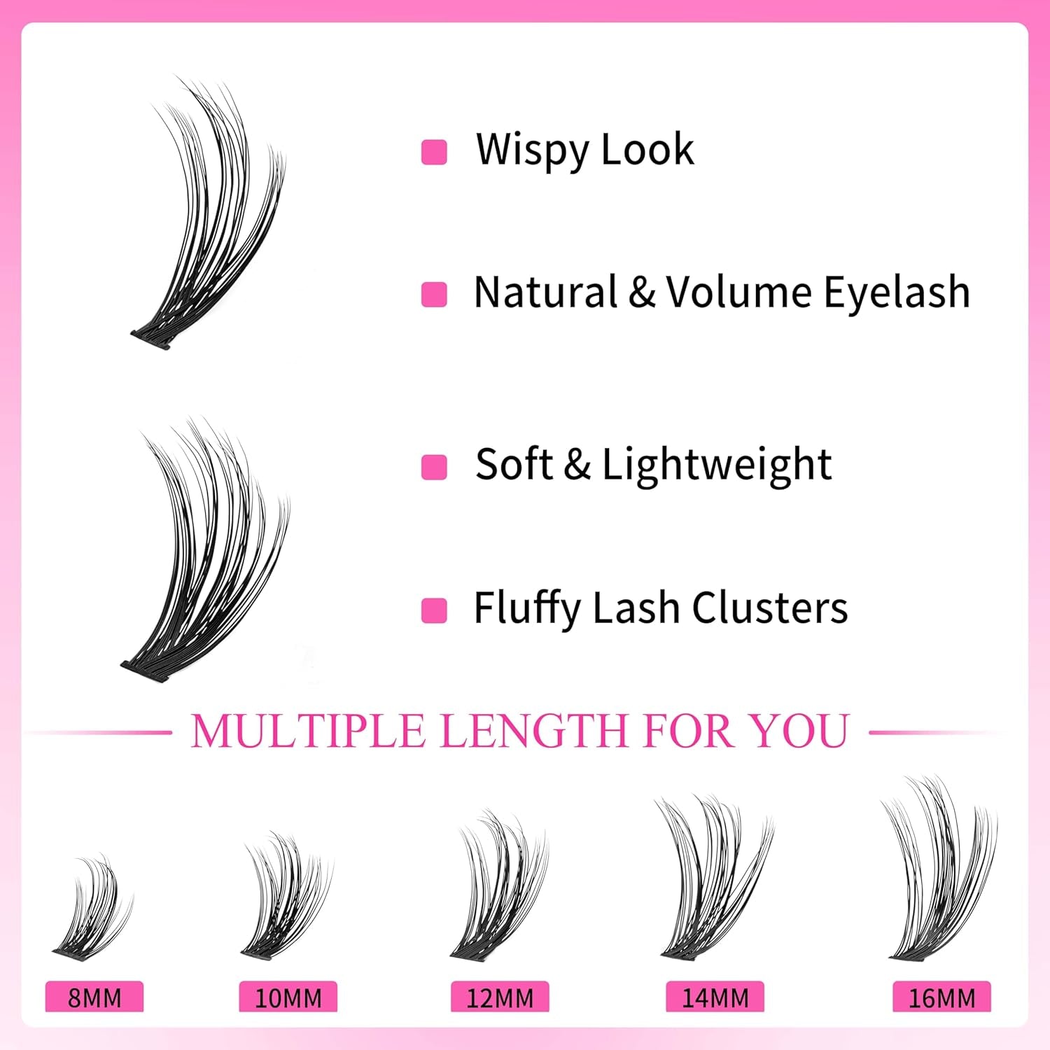 Lash Extension Kit Eyelashes Lash Clusters 3040D 8-16Mm | One More+ Multi-Type Layered Eyelash Clusters False Eyelashes Wispy Lash Bond and Seal