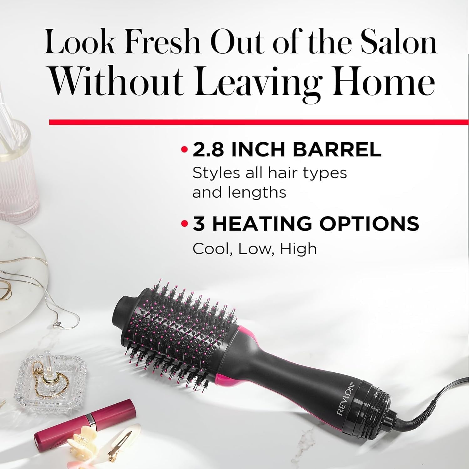 RVDR5222F One-Step Volumizer and Ionic Hair Dryer with Advanced Ionic Technology, Hot Air Brush, Less Frizz, 3 Heat/ 2 Speed Settings, Black
