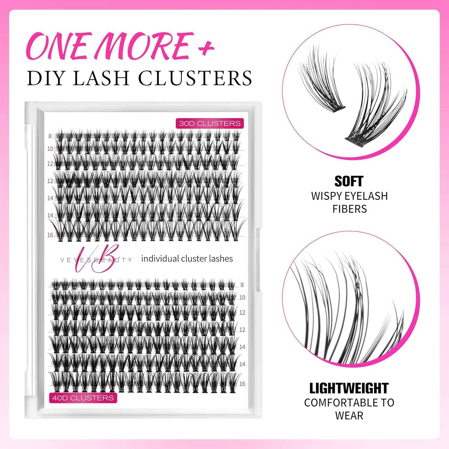 Lash Extension Kit Eyelashes Lash Clusters 3040D 8-16Mm | One More+ Multi-Type Layered Eyelash Clusters False Eyelashes Wispy Lash Bond and Seal