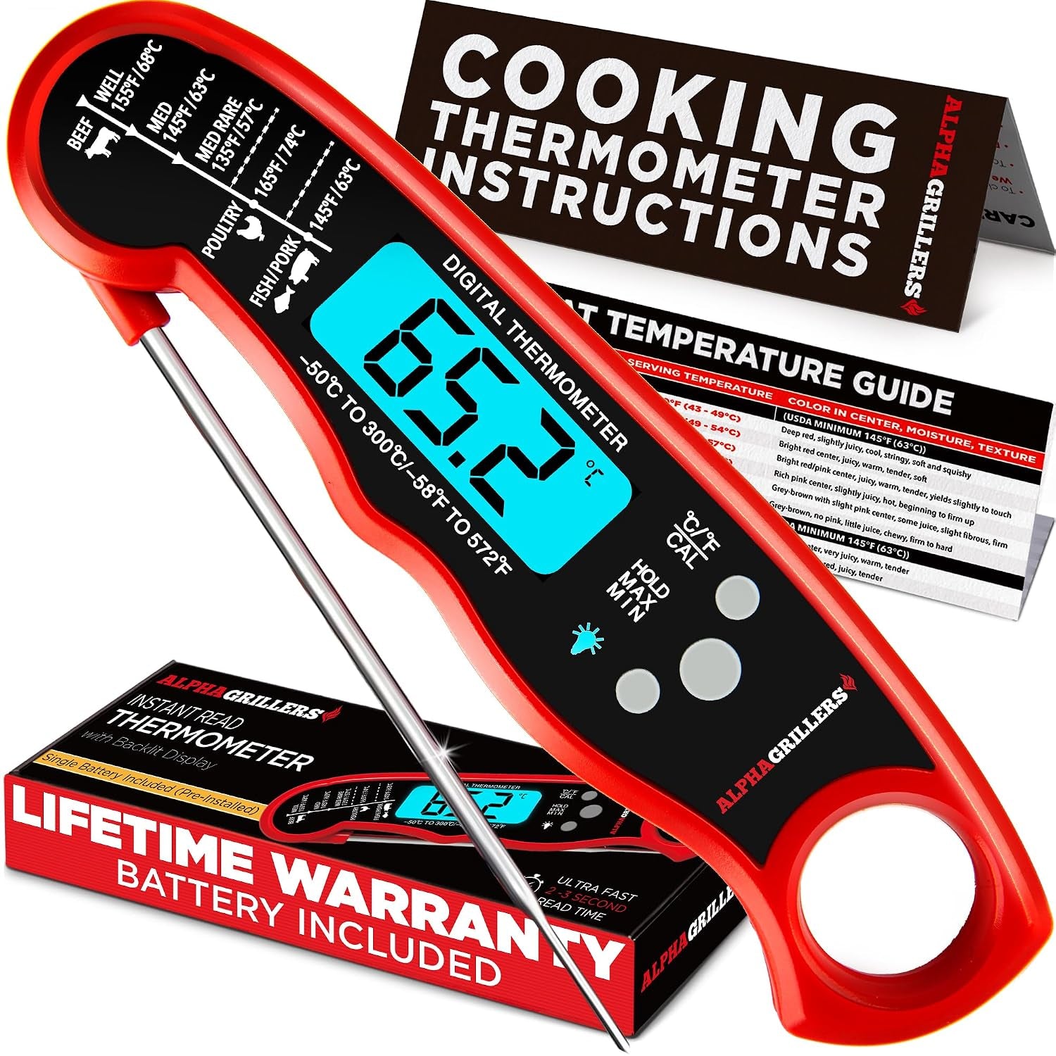 Meat Thermometer Digital – Instant Read Food Thermometer | Cooking, Grilling, Air Fryer & BBQ Thermometer, Thermometre a Viande, Birthday Gifts for Men, Him, Husband & Dad