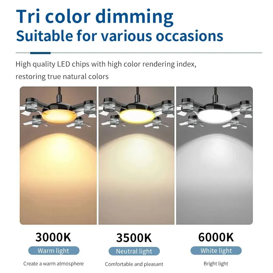 E27 Fan Light 2-In-1 60W Drone Design Ceiling Fan Light with Remote Control AC85-265V Fan Lighting Bulb for Home Restaurant