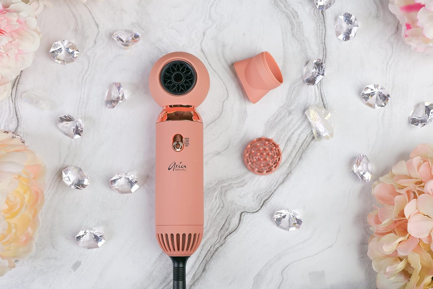 Too Cute Compact Hair Dryer - Lightweight, Portable Blow Dryer with High or Low Settings - Negative Ionic Technology - Rose Gold - 1 Pc