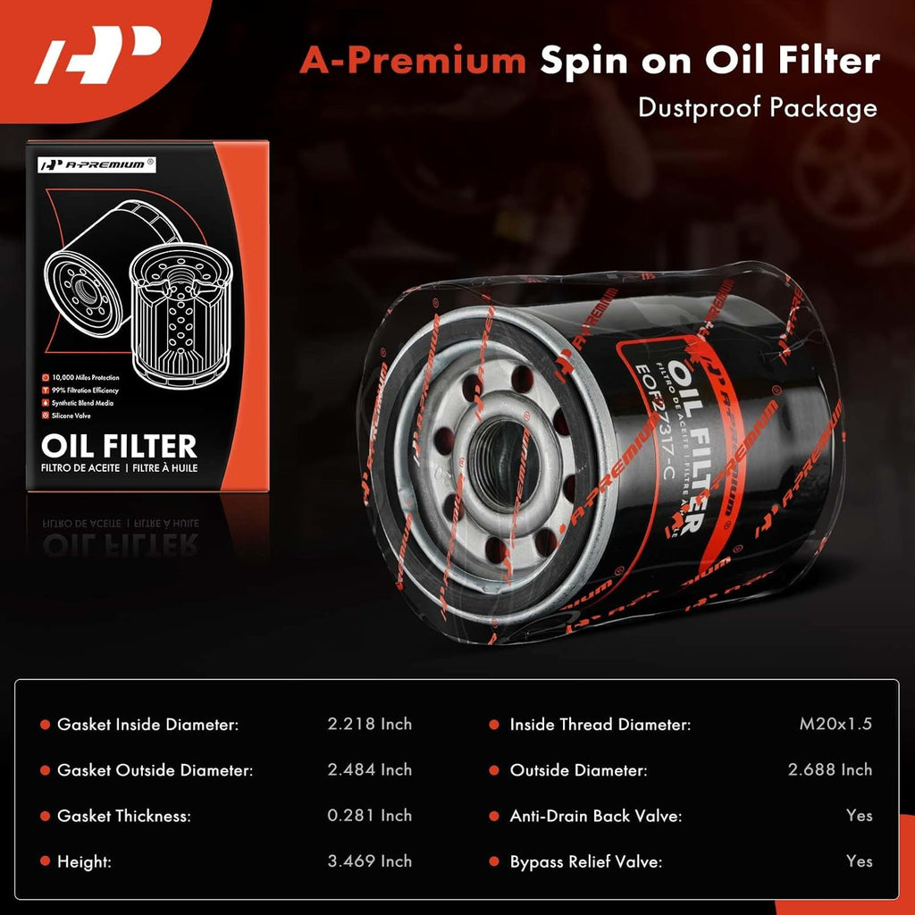 4-PC 10K Miles Protection Spin on Oil Filter | Compatible with Ford & for Honda & Nissan & Hyundai & Subaru & Dodge & Mazda & Chrysler & Acura & Mitsubishi & Infiniti