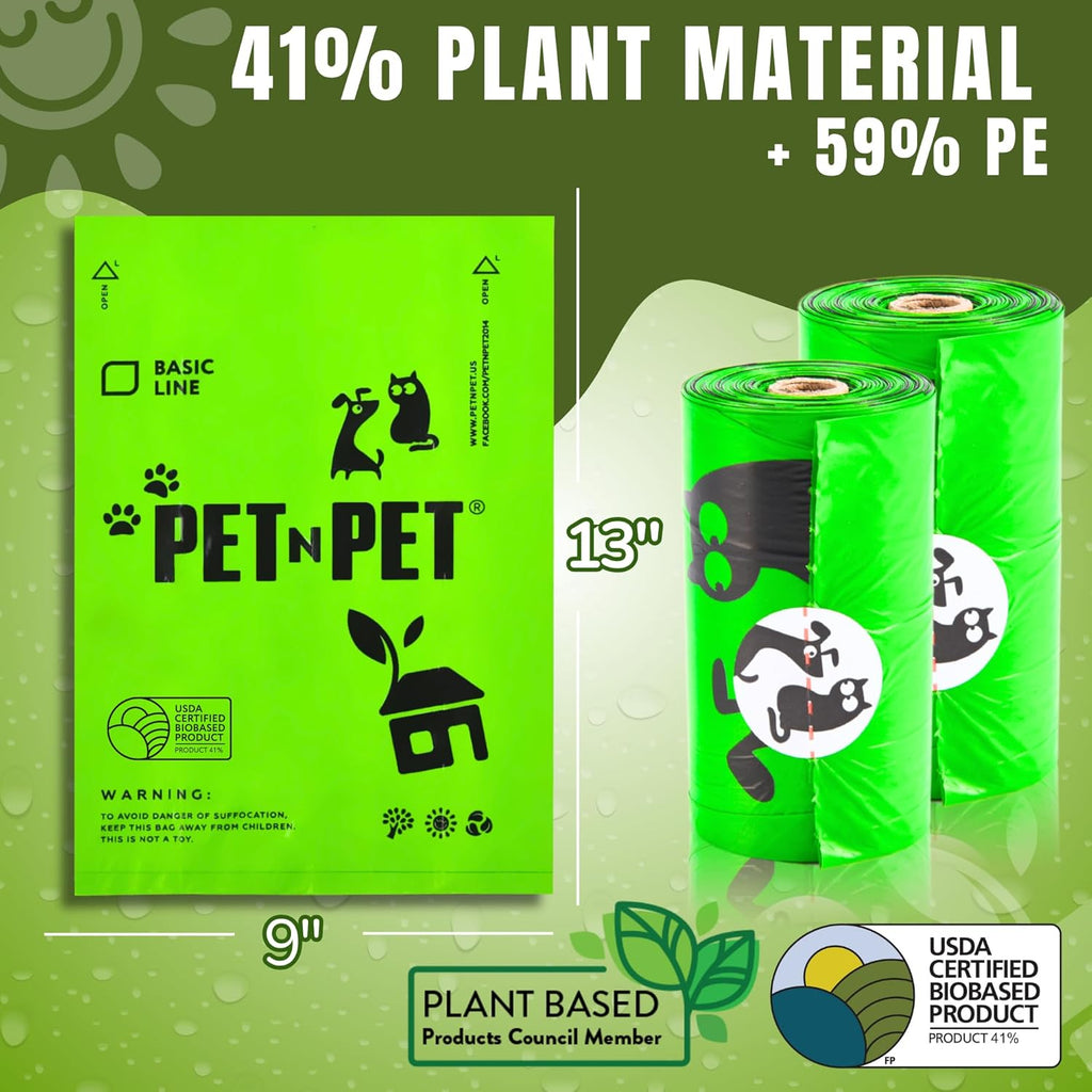 Dog Poop Bags 1080 Count Unscented Leak-Proof Refill Rolls Bulk | 1080 Bags, 60 Refill Rolls: Thick, Leak-Proof, Unscented, USDA Certified Biobased 41%, for Dogs and Cats.