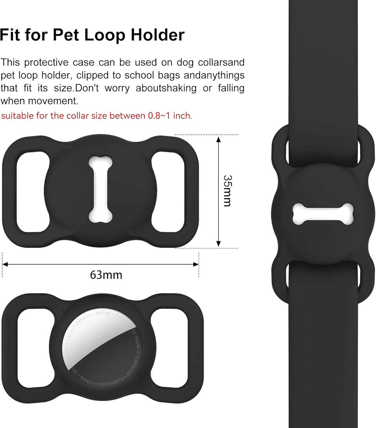 [2 Pack] for Airtag Dog Collar Holder, Air Tag Protective Cat Airtag Dog Collar,Silicone Airtags GPS Tracking Accessories,Air Tags with Bone Pattern(Black/Pink)