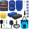 22Pcs Car Wash Cleaning Tools Kit Car Detailing Set with Blue Canvas Bag Collapsible Bucket Wash Mitt Sponge Towels Tire Brush Window Scraper Duster Complete Interior Car Care Kit