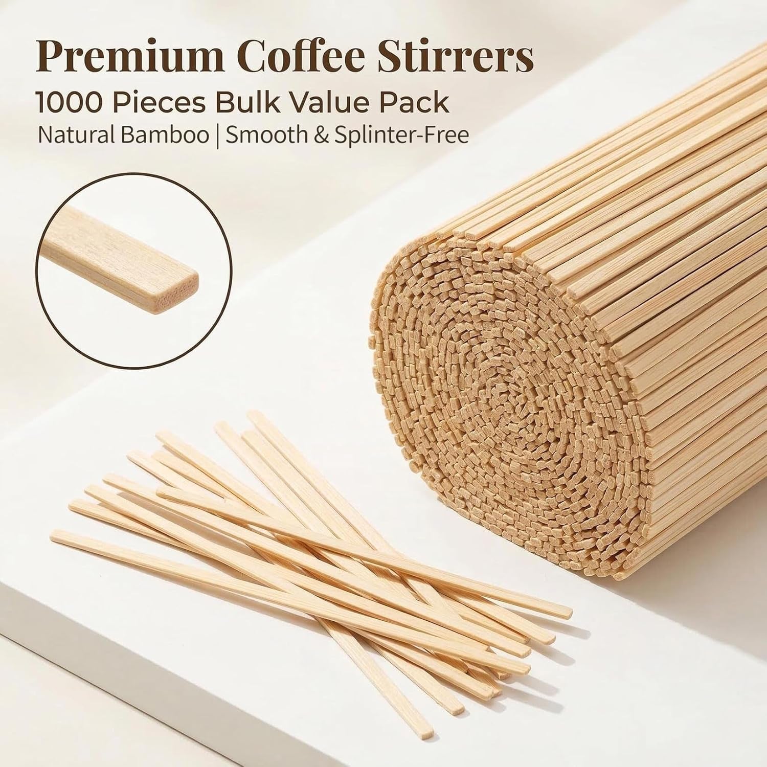 1000Pcs Wooden Coffee Stirrers - Coffee Stir Sticks Disposable | Bamboo Swizzle Stick for Beverage, Coffee, Hot Chocolate, Milk, Juice, Cocktail, Party Drink Stirring, Coffee Bar Need, 5.5''