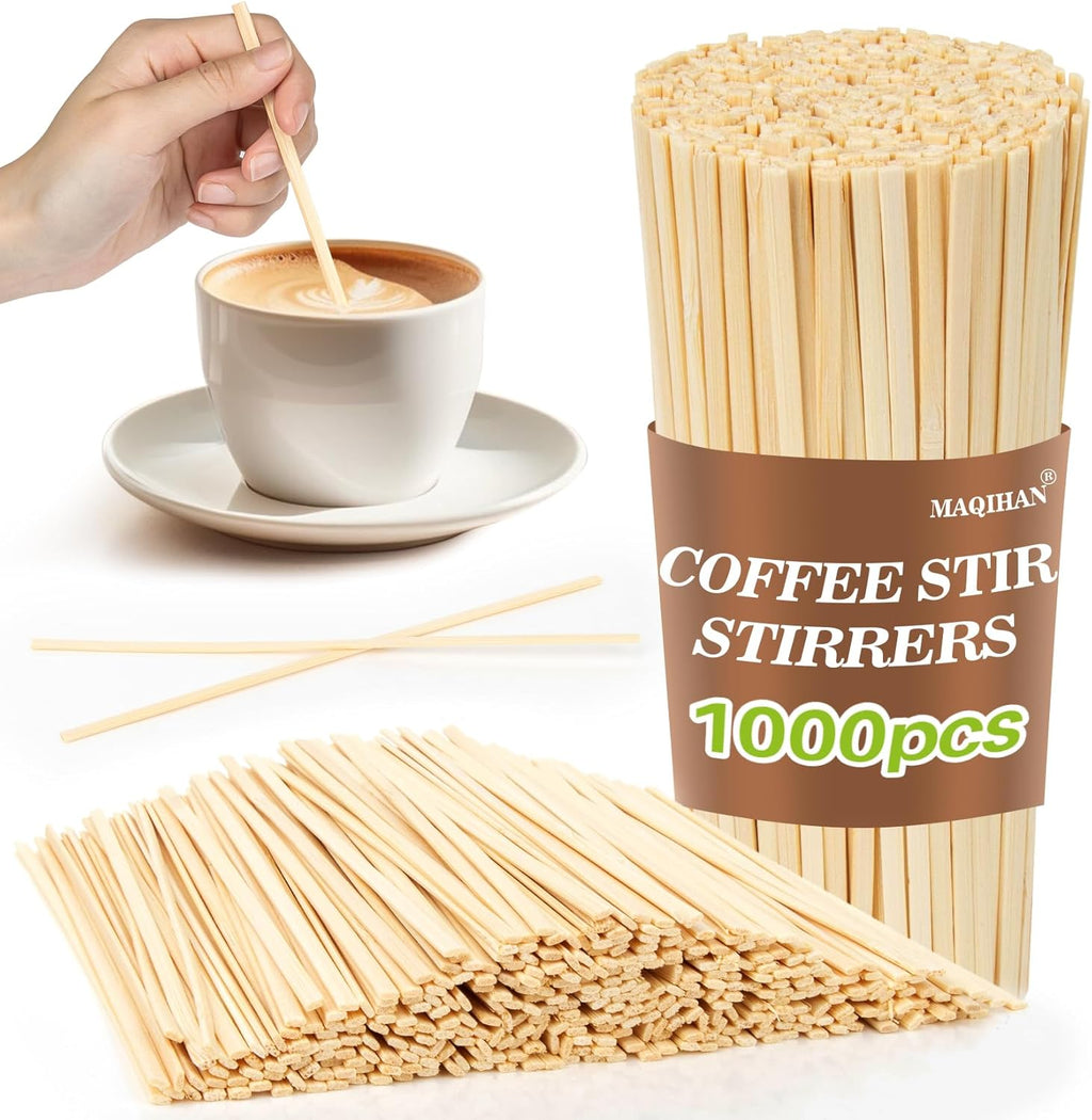 1000Pcs Wooden Coffee Stirrers - Coffee Stir Sticks Disposable | Bamboo Swizzle Stick for Beverage, Coffee, Hot Chocolate, Milk, Juice, Cocktail, Party Drink Stirring, Coffee Bar Need, 5.5''