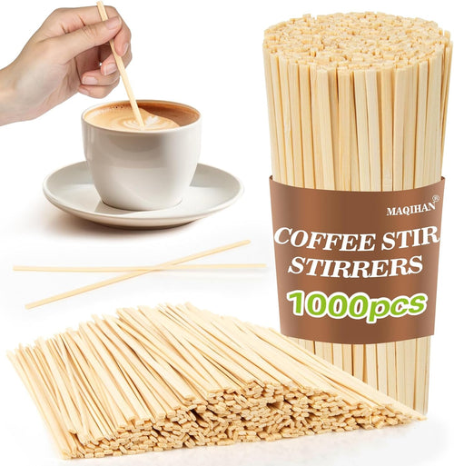 1000Pcs Wooden Coffee Stirrers - Coffee Stir Sticks Disposable | Bamboo Swizzle Stick for Beverage, Coffee, Hot Chocolate, Milk, Juice, Cocktail, Party Drink Stirring, Coffee Bar Need, 5.5''