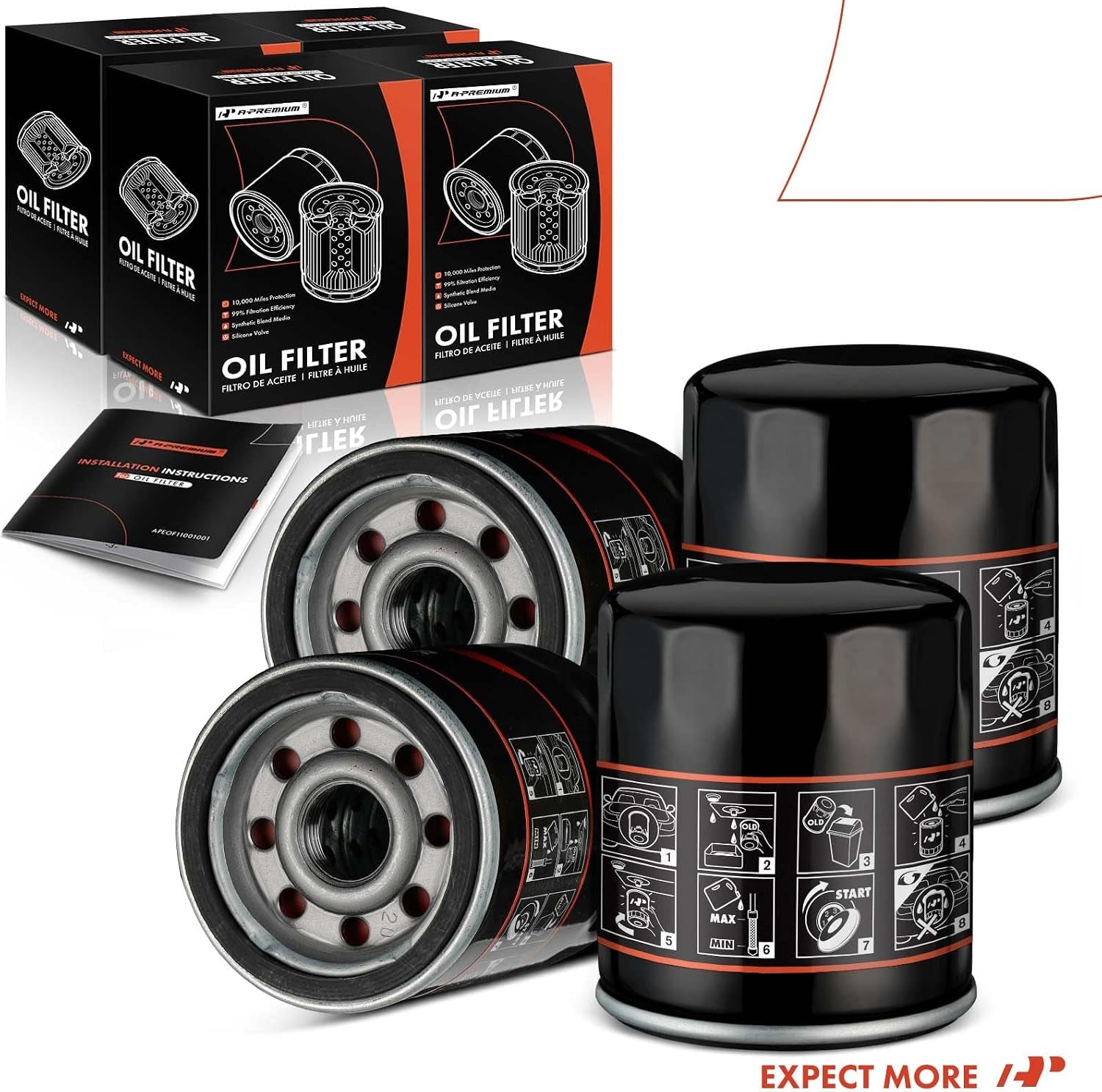 4-PC 10K Miles Protection Spin on Oil Filter | Compatible with Ford & for Honda & Nissan & Hyundai & Subaru & Dodge & Mazda & Chrysler & Acura & Mitsubishi & Infiniti