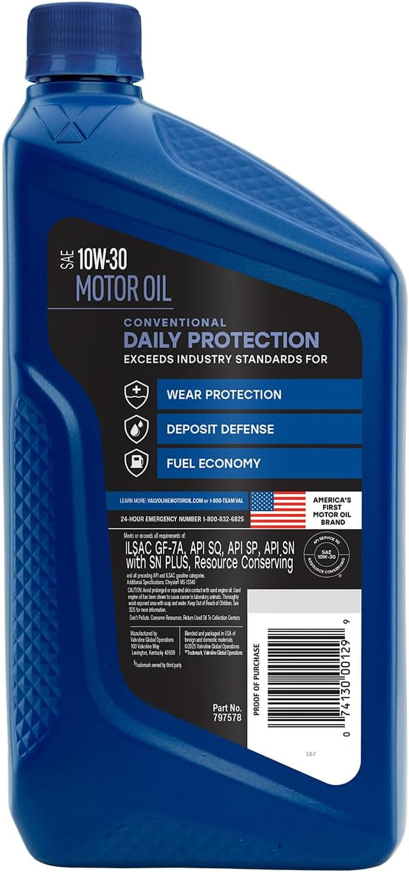 (VV129-6PK) SAE 10W-30 Premium Conventional Motor Oil - 1 Quart Bottle, (Case of 6)