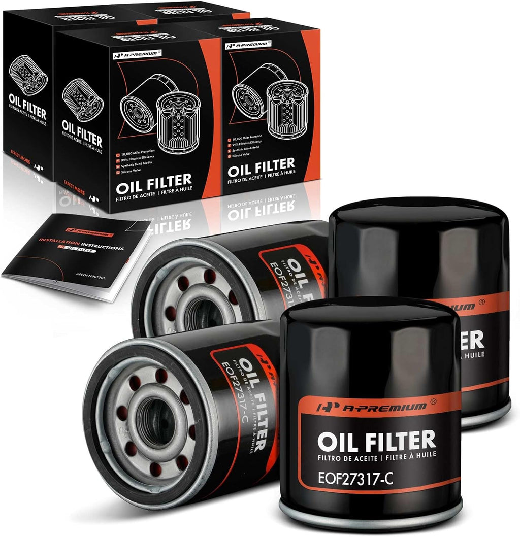4-PC 10K Miles Protection Spin on Oil Filter | Compatible with Ford & for Honda & Nissan & Hyundai & Subaru & Dodge & Mazda & Chrysler & Acura & Mitsubishi & Infiniti