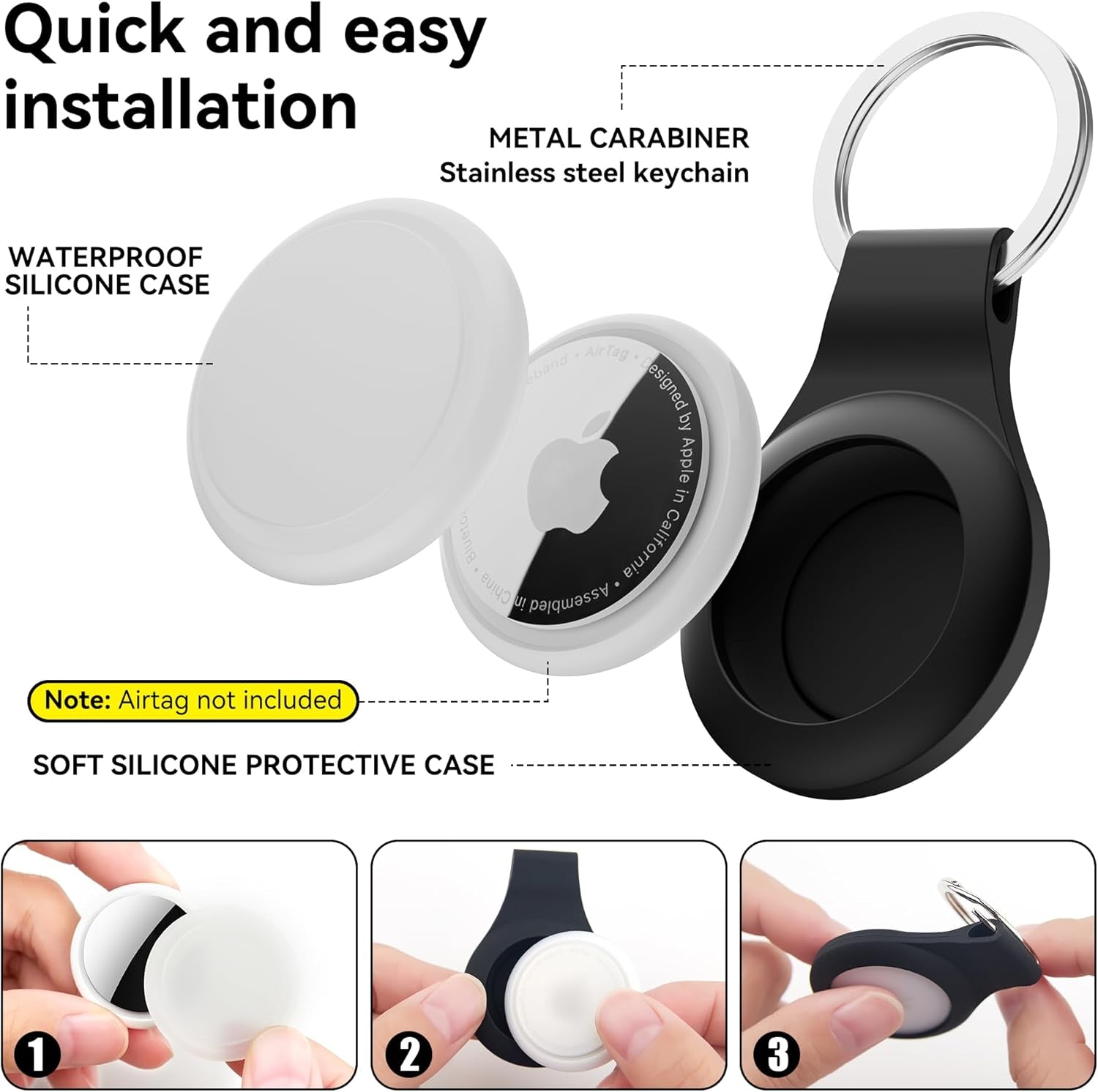 For Airtag Holder Keychain 6 Pack,Waterproof Apple Airtag Case with Key Ring,Silicone Air Tags Keychain for Luggage,Keys,Backpack,Car,Bags,Kids
