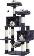Large Multi-Level Cat Tree Condo Furniture with Sisal-Covered Scratching Posts, 2 Bigger Plush Condos, Perch Hammock for Kittens, Cats and Pets Smoky Gray MPJ020G