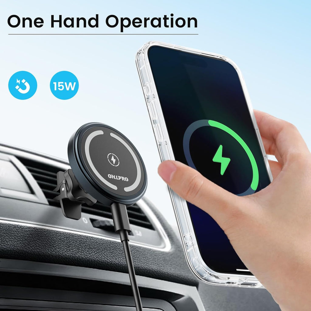 Magsafe Car Mount Charger Iphone Wireless Car Charger, Stick on Dashboard Magnetic Phone Holder Mount for Iphone 17 Pro plus Max 16 15 14 13 12 Series, 15W Fast Charging, Aluminum Shell