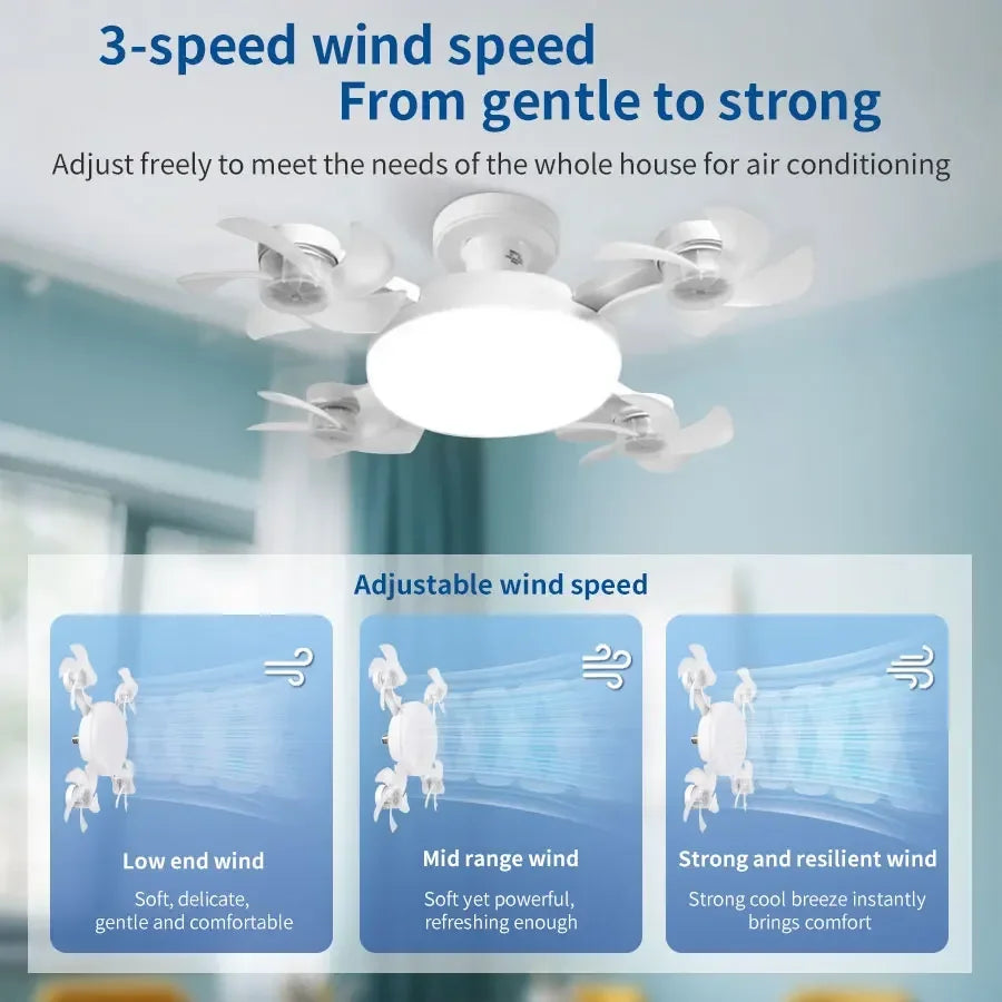 E27 Fan Light 2-In-1 60W Drone Design Ceiling Fan Light with Remote Control AC85-265V Fan Lighting Bulb for Home Restaurant