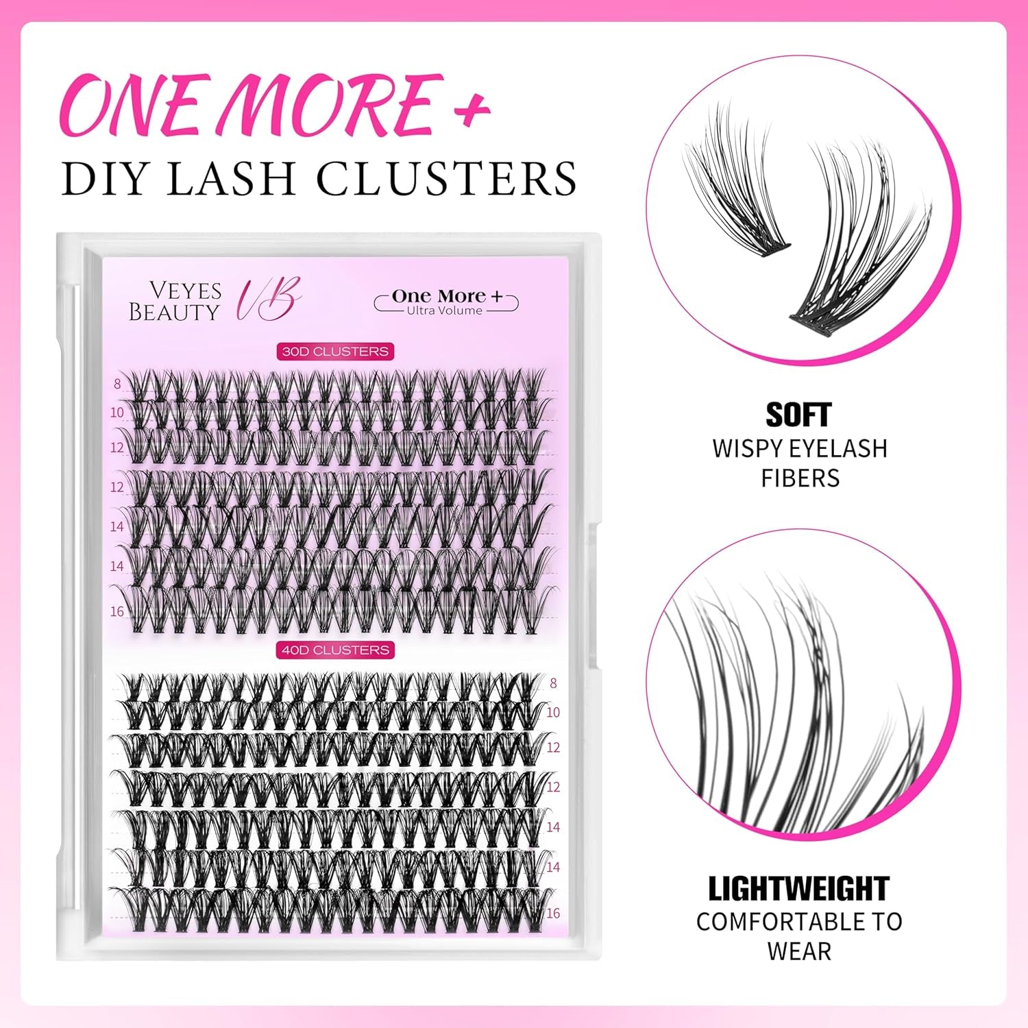 Lash Extension Kit Eyelashes Lash Clusters 3040D 8-16Mm | One More+ Multi-Type Layered Eyelash Clusters False Eyelashes Wispy Lash Bond and Seal