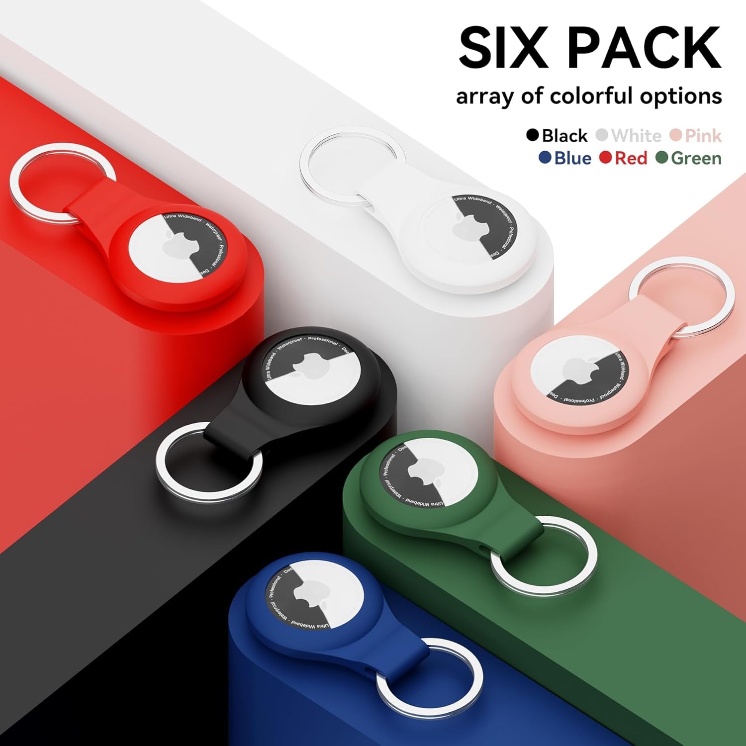For Airtag Holder Keychain 6 Pack,Waterproof Apple Airtag Case with Key Ring,Silicone Air Tags Keychain for Luggage,Keys,Backpack,Car,Bags,Kids