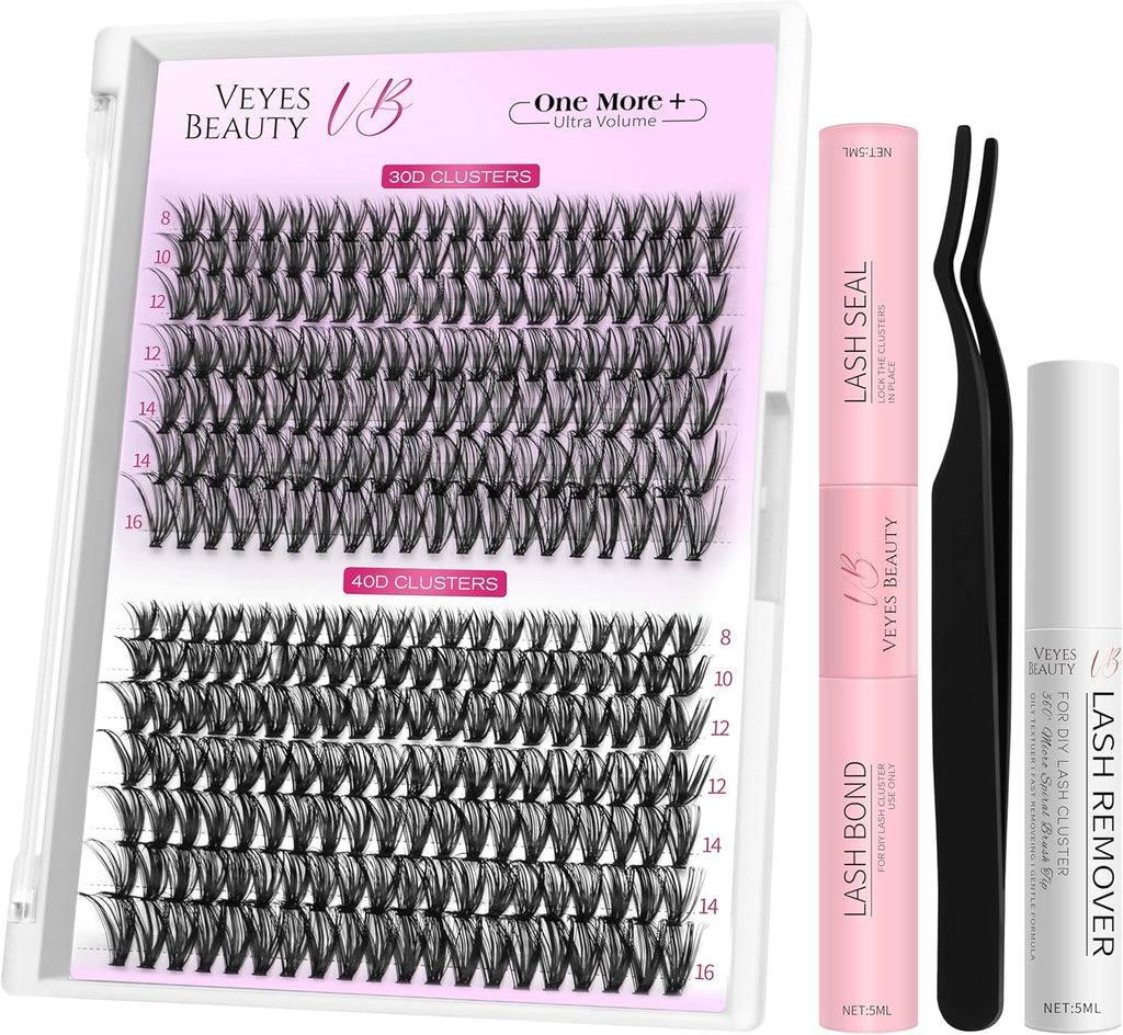Lash Extension Kit Eyelashes Lash Clusters 3040D 8-16Mm | One More+ Multi-Type Layered Eyelash Clusters False Eyelashes Wispy Lash Bond and Seal
