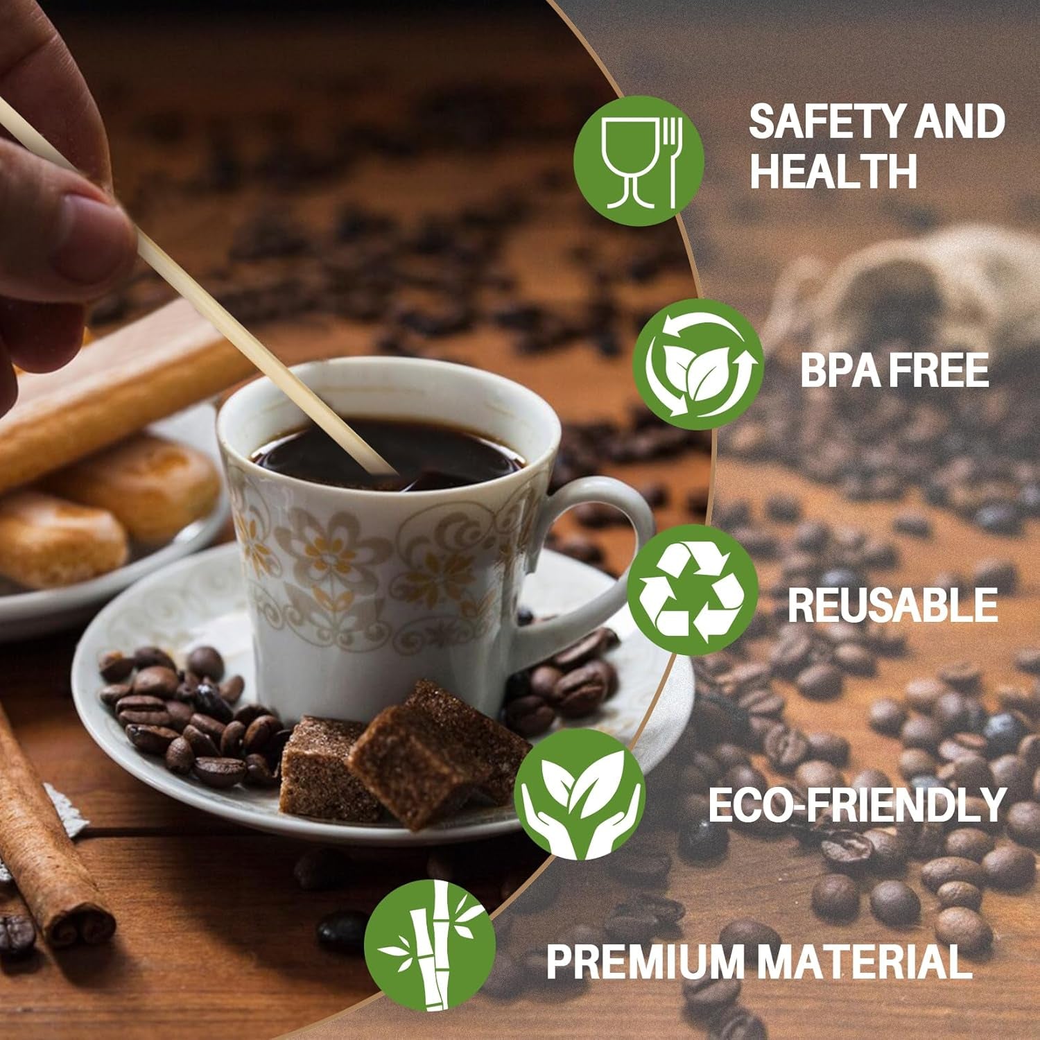 1000Pcs Wooden Coffee Stirrers - Coffee Stir Sticks Disposable | Bamboo Swizzle Stick for Beverage, Coffee, Hot Chocolate, Milk, Juice, Cocktail, Party Drink Stirring, Coffee Bar Need, 5.5''
