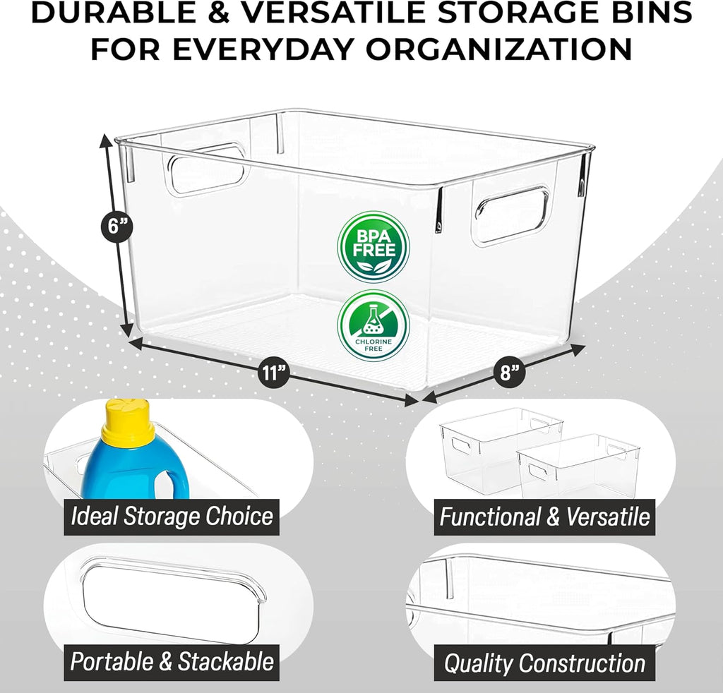 Clear Plastic Storage Bins – Pantry Organizers & Storage Containers, Cabinet Organizer - Home Organization Must Haves for Kitchen, Laundry Room, Office, Closet, Garage & Freezer