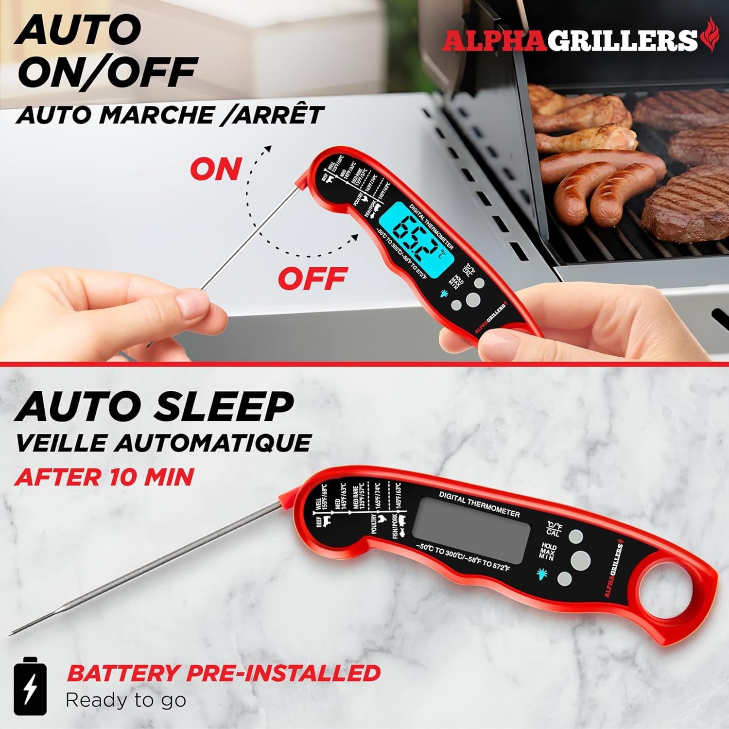 Meat Thermometer Digital – Instant Read Food Thermometer | Cooking, Grilling, Air Fryer & BBQ Thermometer, Thermometre a Viande, Birthday Gifts for Men, Him, Husband & Dad