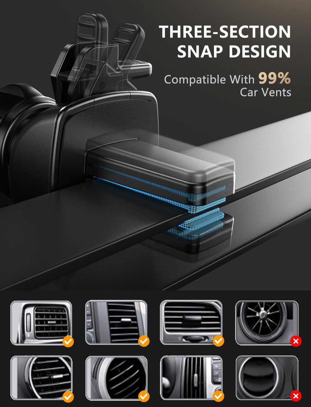 Wireless Car Charger,  15W Fast Charging Auto Clamping Car Charger Cell Phone Holder Mount Vent for Iphone 15 14 13 12 Mini Pro Max 11 XR XS X, Samsung Galaxy S23 Ultra S22 S21+ Note 20, Etc