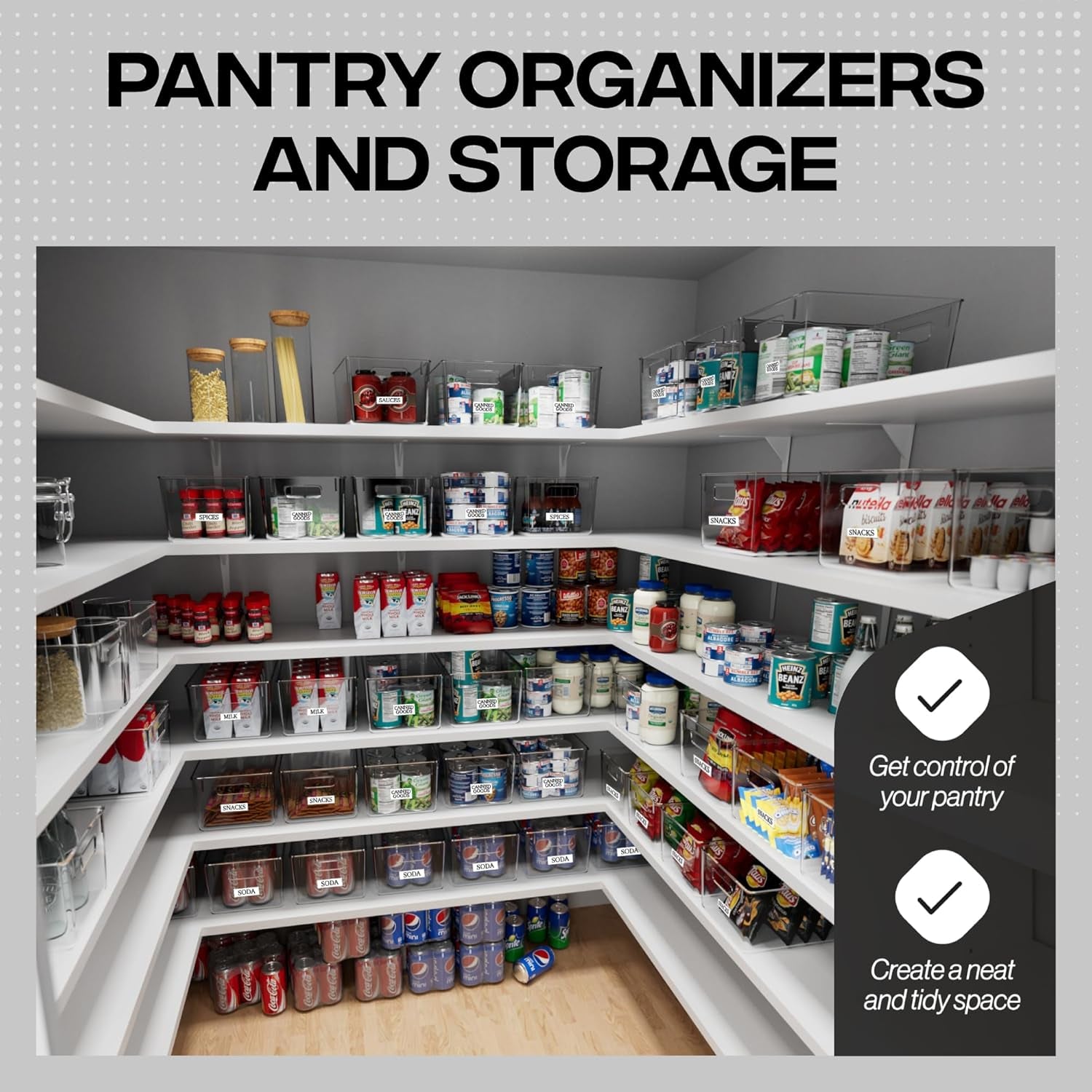 Clear Plastic Storage Bins – Pantry Organizers & Storage Containers, Cabinet Organizer - Home Organization Must Haves for Kitchen, Laundry Room, Office, Closet, Garage & Freezer