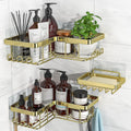 Corner Shower Caddy, 3-Pack Adhesive Bathroom Caddy with Soap Holder and 12 Hooks, Rustproof Stainless Steel Shower Organizer, No Drilling Wall Mounted Shower Rack, for Bathroom, Gold