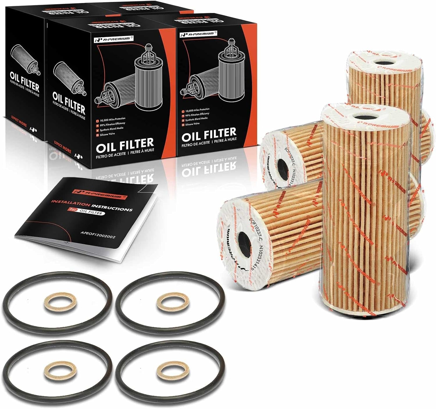 10K Miles Protection Oil Filter Compatible with Kia Stinger | for Kia Stinger 2018-2023, K900 2019-2020 & Genesis G80 2018-2020, G70 2019-2023, 4-PC Set, Replace# L39175, 263203LTA0