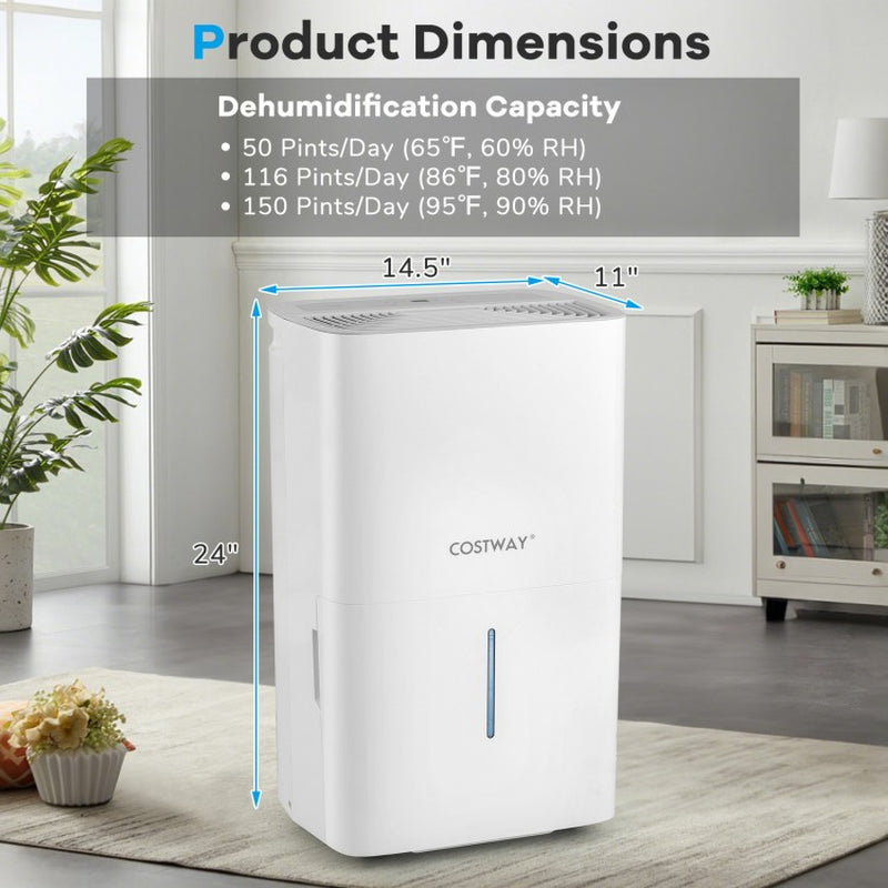 150 Pints Dehumidifier with 24H Timer and LED Display