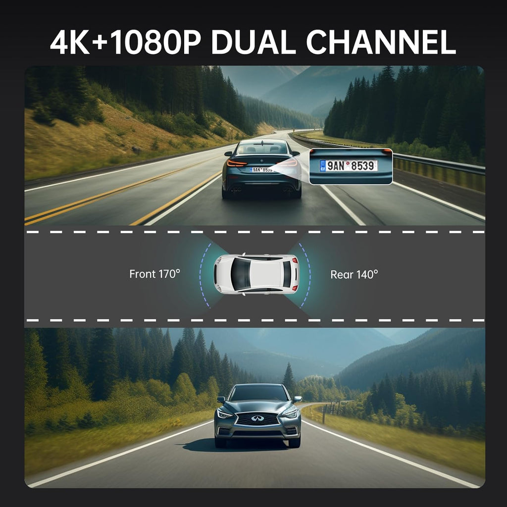 4K Rear View Mirror Camera, 10'' Mirror Dash Cam Front and Rear Camera, with 1080P Rear View Mirror Camera, Full Touch Screen Mirror, Voice Control, Parking Assistance,Night Vision,With 32GB Card