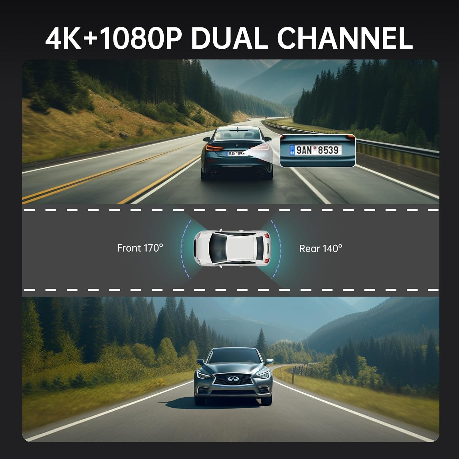 4K Rear View Mirror Camera, 10'' Mirror Dash Cam Front and Rear Camera, with 1080P Rear View Mirror Camera, Full Touch Screen Mirror, Voice Control, Parking Assistance,Night Vision,With 32GB Card