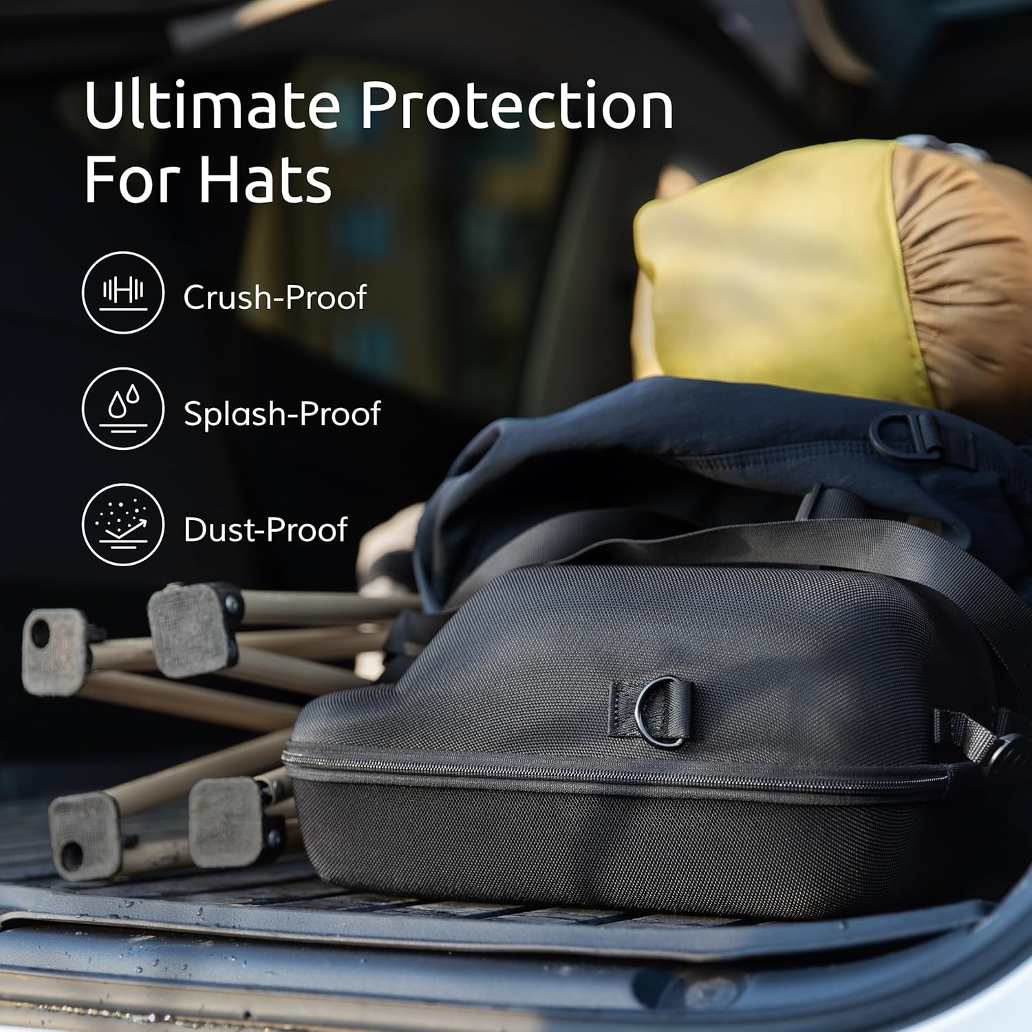 Hard Hat Case for Baseball Caps - Cap Storage for Baseball Caps with Carrying Handle & Shoulder Strap - This Organizer Holder Protects up to 6 Hats - Perfect for Traveling & At-Home Storage – Black | Crushproof, Splashproof, Carrying Handle, Adjustable Shoulder Strap, Oxford Fabric, Hat Organizer for Travel and Cap Storage