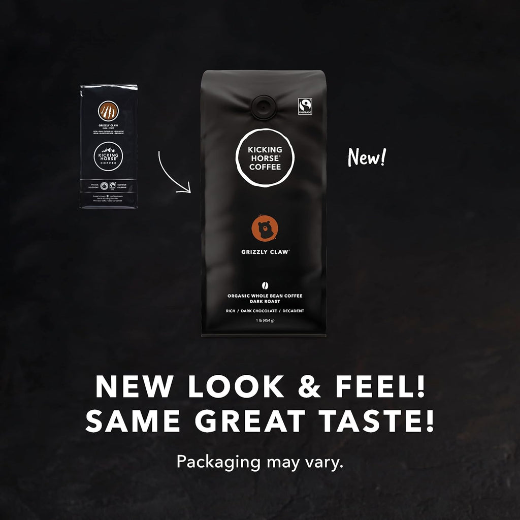 , Whole Bean, 1 Lb - Certified Organic, Fairtrade, Kosher Coffee, Grizzly Claw - Dark Roast, 454 G (Pack of 2)